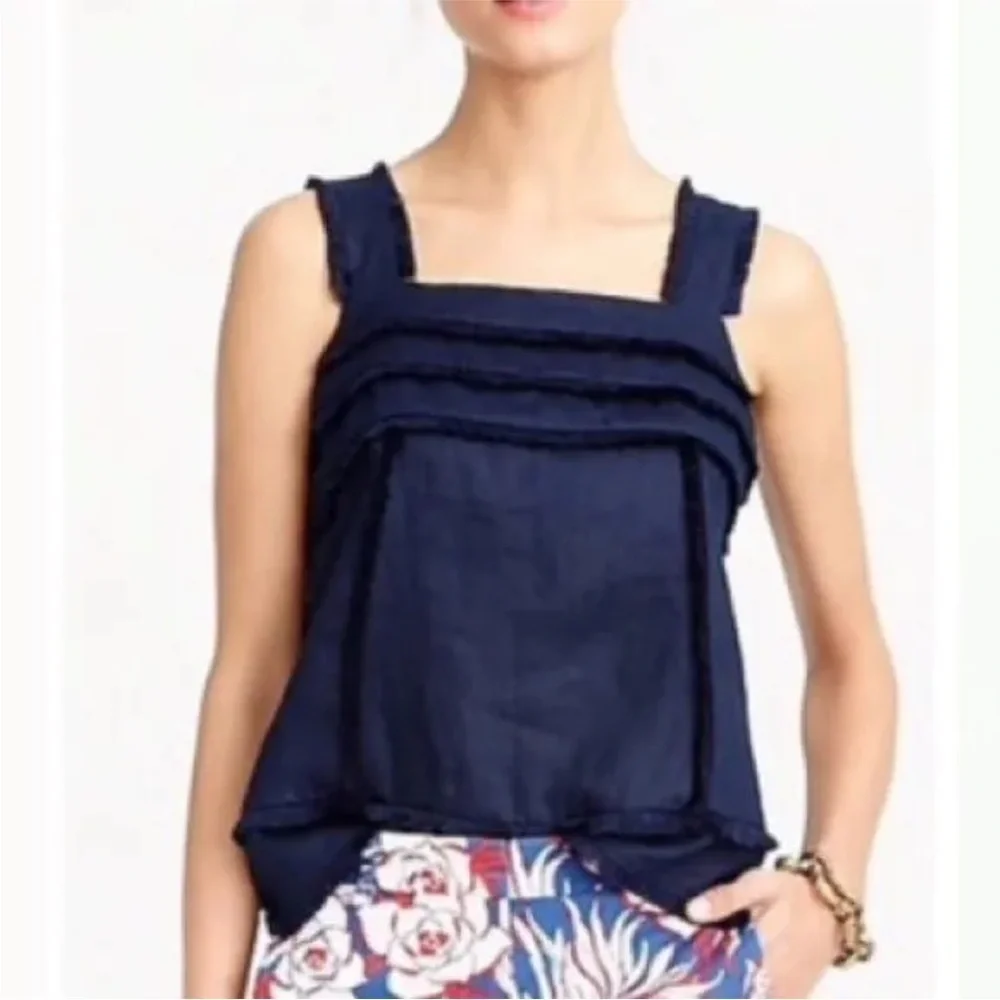J CREW Linen Fringe Trim Tank Top (P)